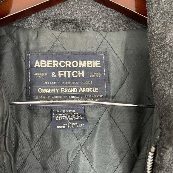 Abercrombie & Fitch Jacket Wool Blend Quilt Lining Gray Full Zip L Pockets VTG - Picture 3 of 5